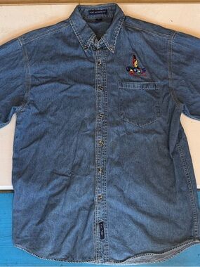 Port Authority S100 Marvin Oliver Eagle in the Mist Embroidered Denim Shirt M